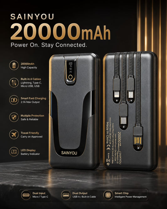 SAINYOU Power Bank 20000 Mah 4 Device Charge In one Time