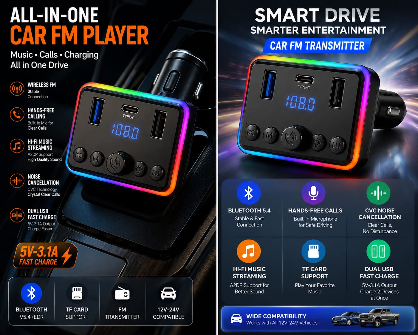 Car FM Player ā Music, Calls & Fast Charging