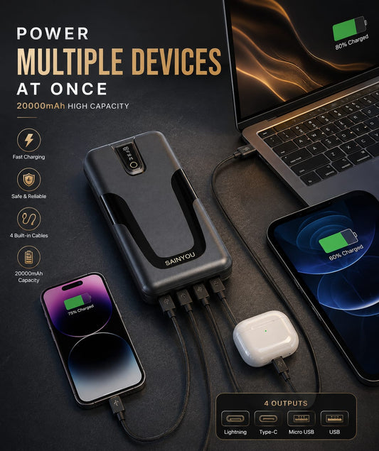 SAINYOU Power Bank 20000 Mah 4 Device Charge In one Time