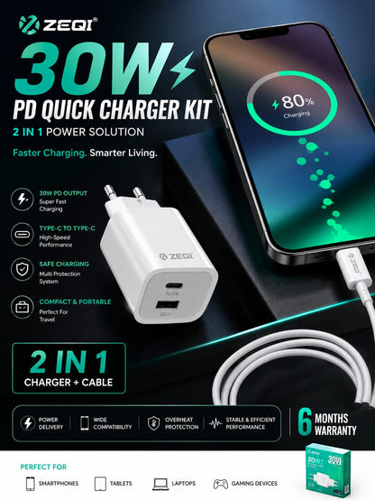 ZEQI 30 Watt 2 in 1 Fast Charger