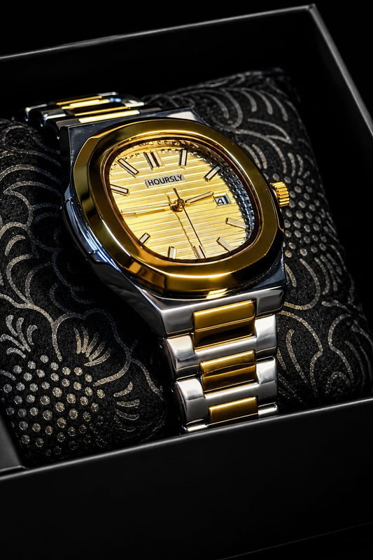 Hoursly  Luxury Two-Tone Gold & Silver Square Dial Men’s Watch – Premium Stainless Steel Bracelet And Buturfly Lock