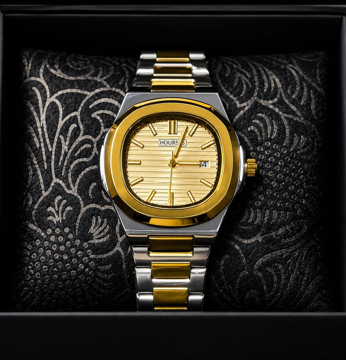 Hoursly  Luxury Two-Tone Gold & Silver Square Dial Men’s Watch – Premium Stainless Steel Bracelet And Buturfly Lock